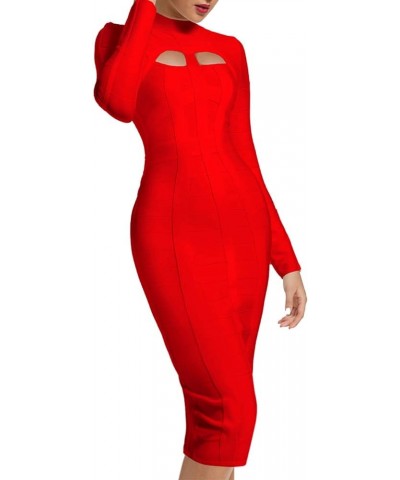 Women's Cut Out Long Sleeve Party Bandage Dress Clubwear Midi 1-red $28.29 Dresses