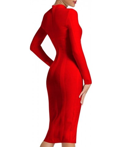 Women's Cut Out Long Sleeve Party Bandage Dress Clubwear Midi 1-red $28.29 Dresses