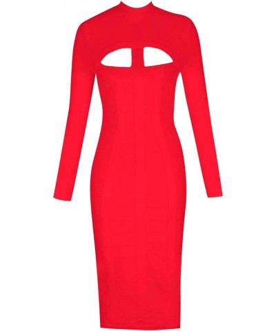 Women's Cut Out Long Sleeve Party Bandage Dress Clubwear Midi 1-red $28.29 Dresses