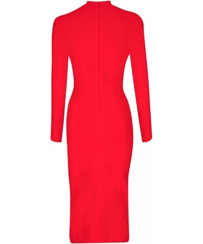 Women's Cut Out Long Sleeve Party Bandage Dress Clubwear Midi 1-red $28.29 Dresses