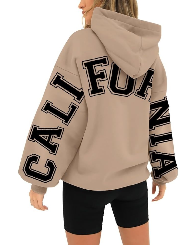 California Hoodies Sweatshirt for Women Long Sleeved Oversized Streetwear Printed Hoodie With Pockets Y2K Khaki $10.99 Hoodie...