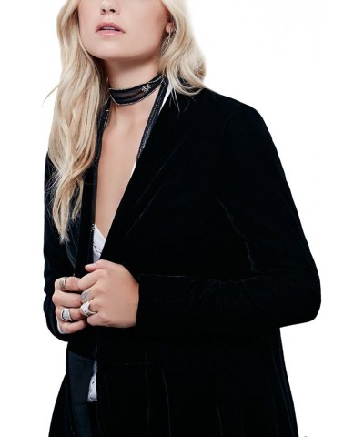 Women's Long Sleeve Velvet Cardigan Coat with Asymmetric Chiffon Hem Black $17.94 Sweaters