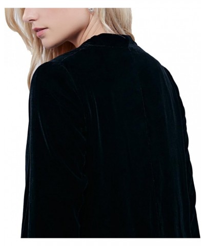 Women's Long Sleeve Velvet Cardigan Coat with Asymmetric Chiffon Hem Black $17.94 Sweaters