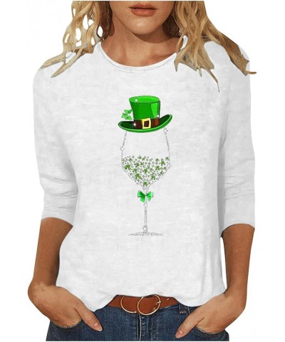 St Patrick Day Shirts for Women 3/4 Length Sleeve Tops Funny Gnomes Graphic Tees Blouses Dressy Green Irish T Shirts 2024 V-w...