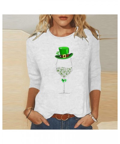 St Patrick Day Shirts for Women 3/4 Length Sleeve Tops Funny Gnomes Graphic Tees Blouses Dressy Green Irish T Shirts 2024 V-w...