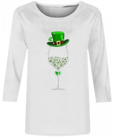 St Patrick Day Shirts for Women 3/4 Length Sleeve Tops Funny Gnomes Graphic Tees Blouses Dressy Green Irish T Shirts 2024 V-w...