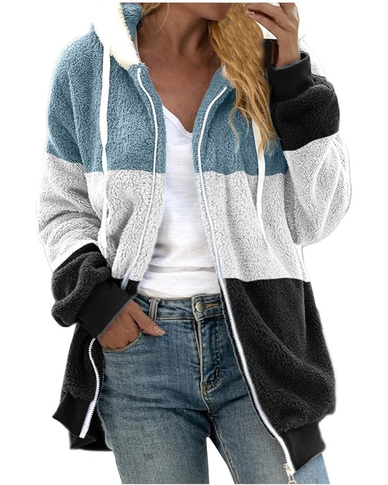 Womens Long Coat Sherpa Jacket for Women Winter Long Sleeve Full Zip Hoodies Oversized Fuzzy Fleece Teddy Coats 05-light Blue...