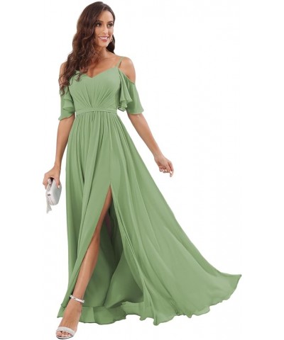 Off The Shoulder Chiffon Bridesmaid Dress with Split A Line Pleats Bridesmaid Dress Long for Women RS047 Dusty Sage $32.47 Dr...