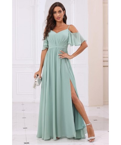 Off The Shoulder Chiffon Bridesmaid Dress with Split A Line Pleats Bridesmaid Dress Long for Women RS047 Dusty Sage $32.47 Dr...