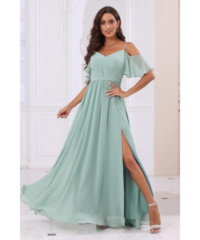 Off The Shoulder Chiffon Bridesmaid Dress with Split A Line Pleats Bridesmaid Dress Long for Women RS047 Dusty Sage $32.47 Dr...