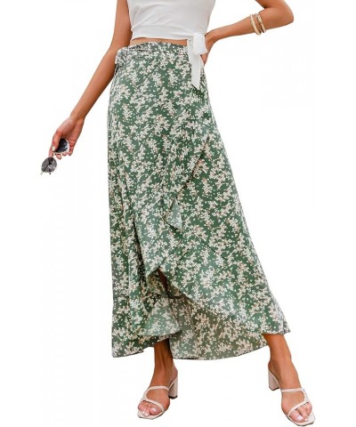 Women's Boho Floral Wrap Maxi Skirt High Waisted Long Skirt with Slit Z-green $15.40 Skirts