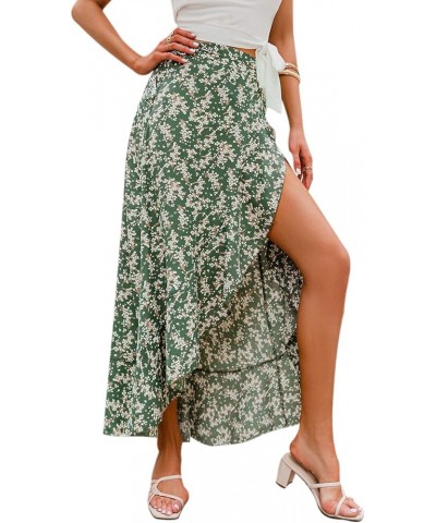 Women's Boho Floral Wrap Maxi Skirt High Waisted Long Skirt with Slit Z-green $15.40 Skirts