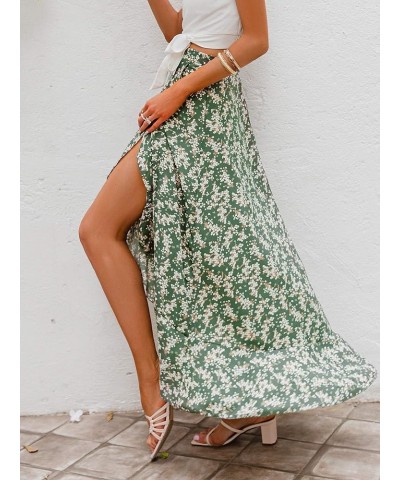 Women's Boho Floral Wrap Maxi Skirt High Waisted Long Skirt with Slit Z-green $15.40 Skirts