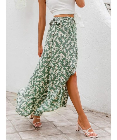 Women's Boho Floral Wrap Maxi Skirt High Waisted Long Skirt with Slit Z-green $15.40 Skirts