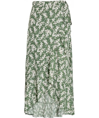 Women's Boho Floral Wrap Maxi Skirt High Waisted Long Skirt with Slit Z-green $15.40 Skirts