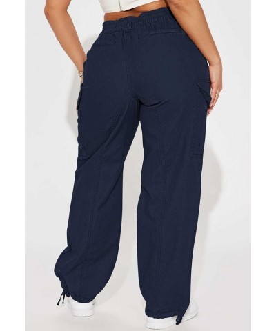 Women High Waisted Cargo Pants Relaxed Fit Wide Leg Jeans Combat Military Trousers with Pockets Navy Blue $23.64 Jeans