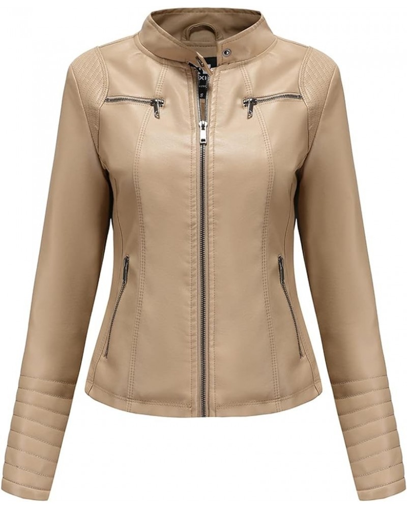 Women's Genuine Leather Jacket, Classic Button Leather Blazer Casual Coat Long Sleeves Suit Style Leather Jacket 05-khaki $27...