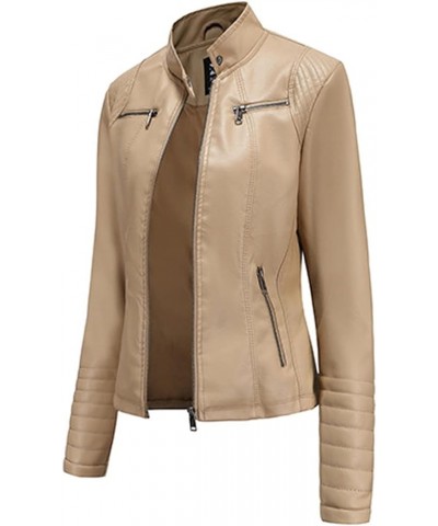 Women's Genuine Leather Jacket, Classic Button Leather Blazer Casual Coat Long Sleeves Suit Style Leather Jacket 05-khaki $27...