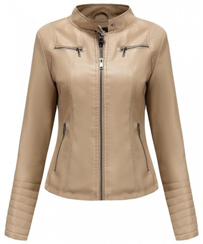 Women's Genuine Leather Jacket, Classic Button Leather Blazer Casual Coat Long Sleeves Suit Style Leather Jacket 05-khaki $27...