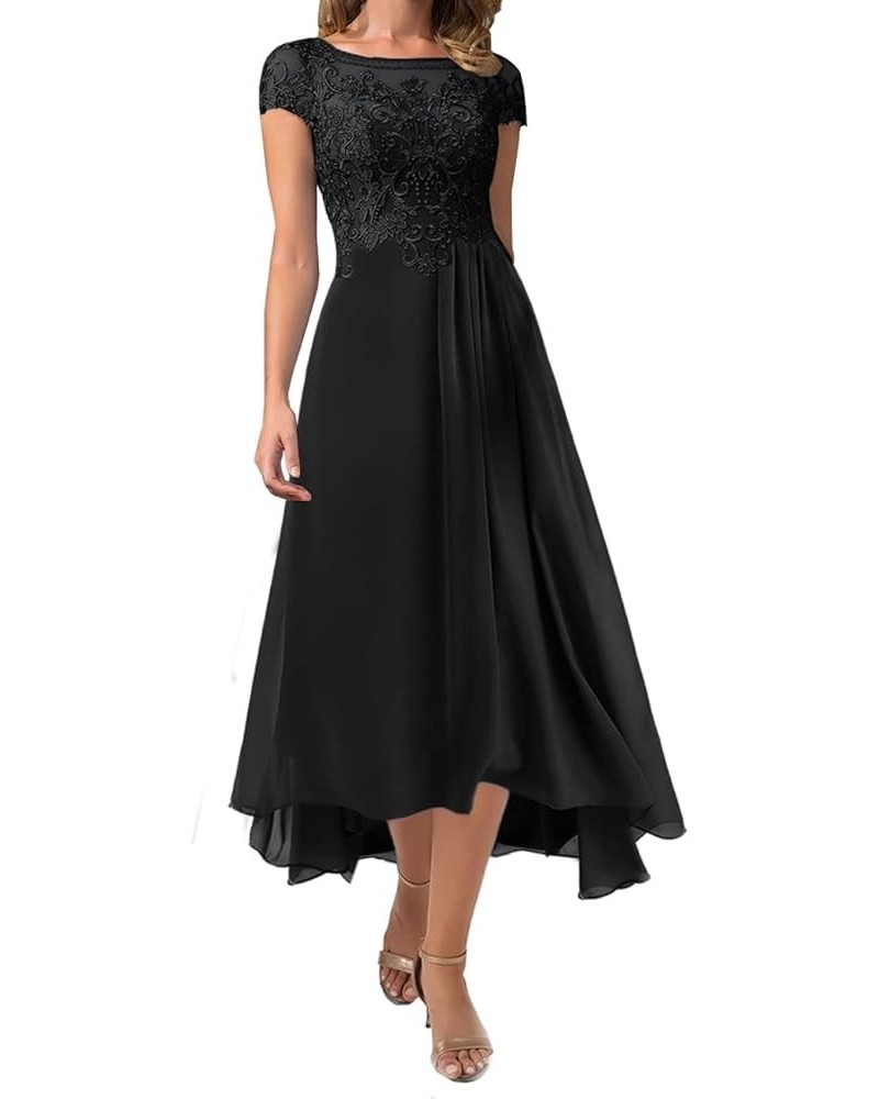 Mother of The Bride Dresses for Wedding Lace Appliques Formal Dresses Tea Length Mother of Groom Dresses with Sleeves Black $...