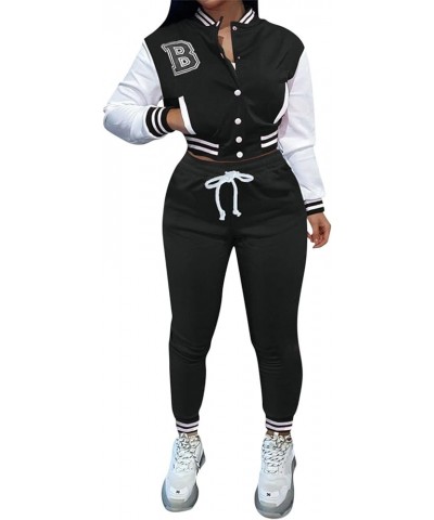 Women Autumn Baseball Suit Two Piece Set Letter Prints Baseball Tops plus Size Dress Pants Suits for Women Black $13.62 Activ...