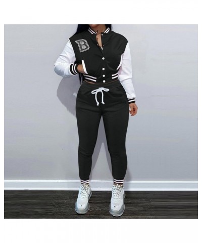 Women Autumn Baseball Suit Two Piece Set Letter Prints Baseball Tops plus Size Dress Pants Suits for Women Black $13.62 Activ...