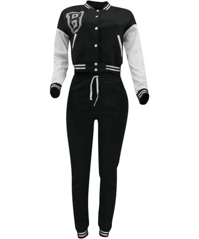 Women Autumn Baseball Suit Two Piece Set Letter Prints Baseball Tops plus Size Dress Pants Suits for Women Black $13.62 Activ...