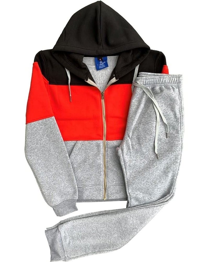 Women's ColorBlock Fleece SweatJacket and Jogger Sweatpants 2-Piece Fleece Suit Grey-red-black $20.25 Activewear