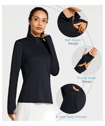 Women's Long Sleeve Golf Shirts Half-Zip Workout Shirt Quick Dry UPF 50+ Sun Protection UV Athletic Tennis Tops 01-black $12....