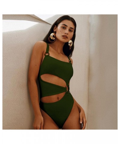 Women's One Piece Swimsuit Ring Cut Out Front High Cut Cheeky Bathing Suit Monokini Swimwear Amy Green $14.28 Swimsuits