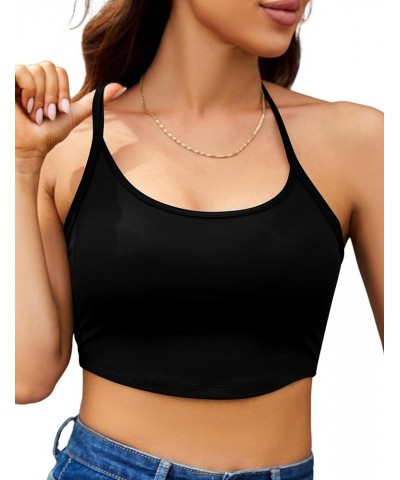 Women's Tie Backless Halter Crop Tops Summer Casual Sexy Sleeveless Corset Tank Top Dating Night Going Out for Teen Girls Bla...