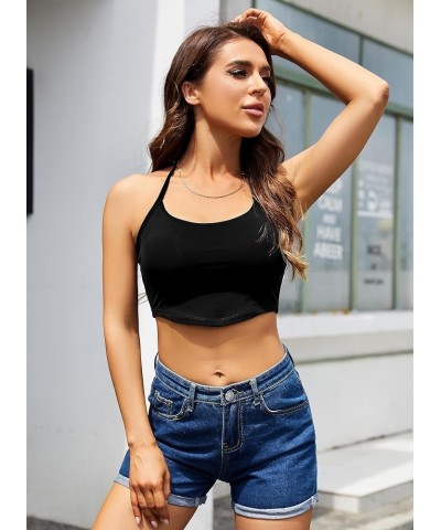 Women's Tie Backless Halter Crop Tops Summer Casual Sexy Sleeveless Corset Tank Top Dating Night Going Out for Teen Girls Bla...