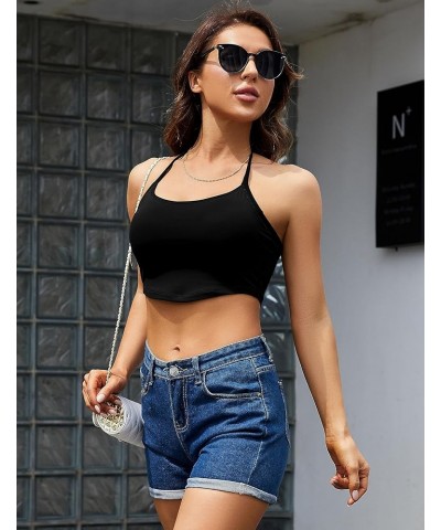 Women's Tie Backless Halter Crop Tops Summer Casual Sexy Sleeveless Corset Tank Top Dating Night Going Out for Teen Girls Bla...