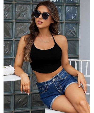 Women's Tie Backless Halter Crop Tops Summer Casual Sexy Sleeveless Corset Tank Top Dating Night Going Out for Teen Girls Bla...