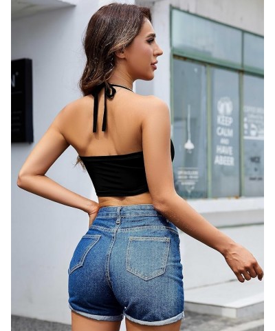 Women's Tie Backless Halter Crop Tops Summer Casual Sexy Sleeveless Corset Tank Top Dating Night Going Out for Teen Girls Bla...