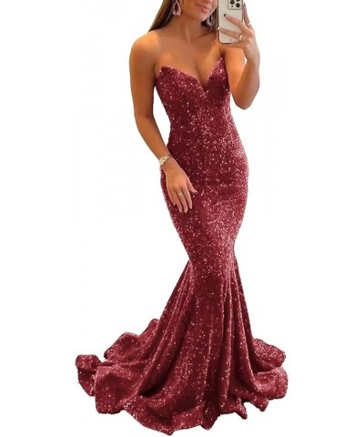 Off The Shoulder Sparkly Sequin Mermaid Prom Dress Long for Women Glitter V-Neck Floor Length Formal Evening Gowns. Wine Red ...