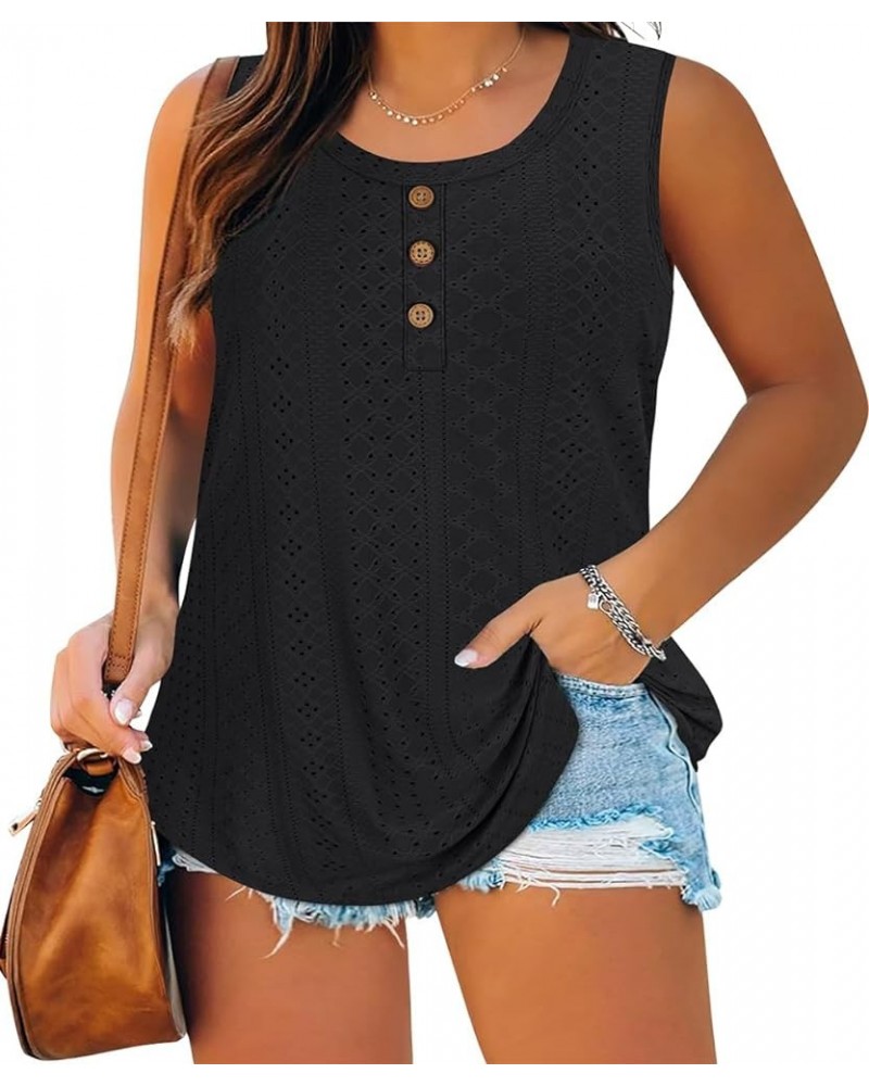 Plus Size Tank Tops for Women Hollow Out Sleeveless Shirts Crewneck Embroidery Tee Tunics Casual Camisole Tank XL-5XL 4-solid...