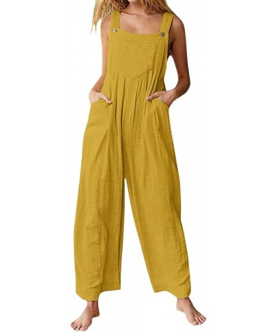 Women's Casual Jumpsuit 2023 Sleeveless Vest Square Neck Pleated Wide Leg One-Piece Belt Pocket Overalls 1-yellow $11.19 Over...