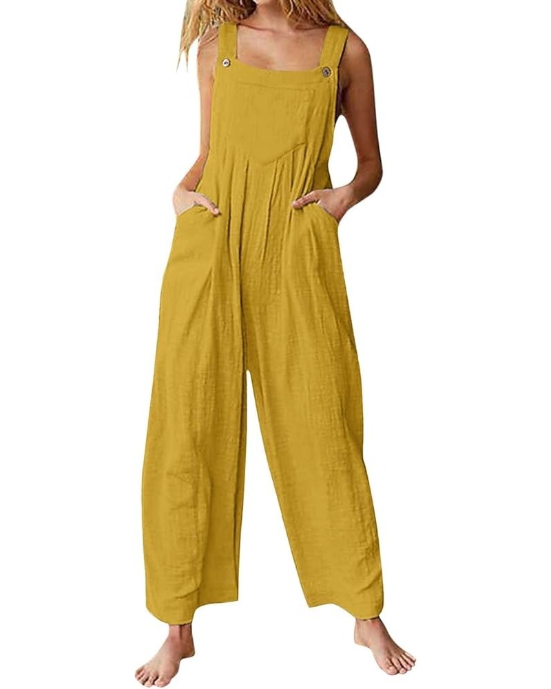 Women's Casual Jumpsuit 2023 Sleeveless Vest Square Neck Pleated Wide Leg One-Piece Belt Pocket Overalls 1-yellow $11.19 Over...