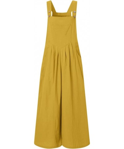 Women's Casual Jumpsuit 2023 Sleeveless Vest Square Neck Pleated Wide Leg One-Piece Belt Pocket Overalls 1-yellow $11.19 Over...