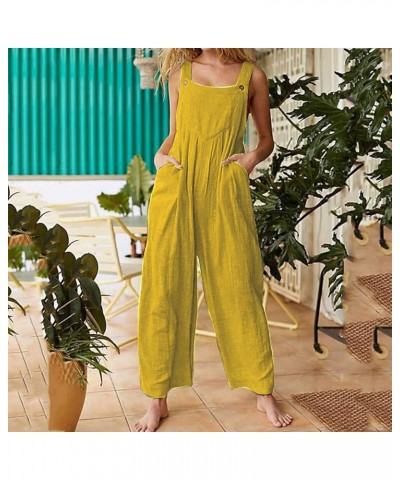 Women's Casual Jumpsuit 2023 Sleeveless Vest Square Neck Pleated Wide Leg One-Piece Belt Pocket Overalls 1-yellow $11.19 Over...