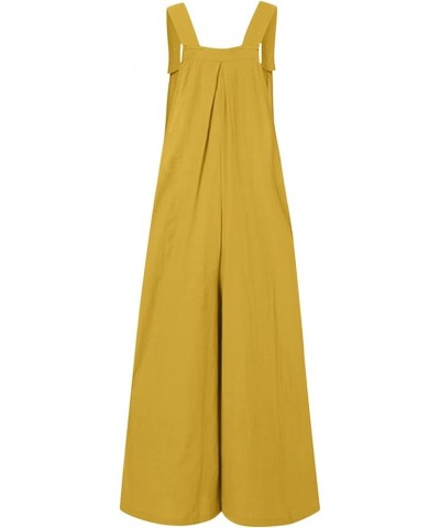 Women's Casual Jumpsuit 2023 Sleeveless Vest Square Neck Pleated Wide Leg One-Piece Belt Pocket Overalls 1-yellow $11.19 Over...