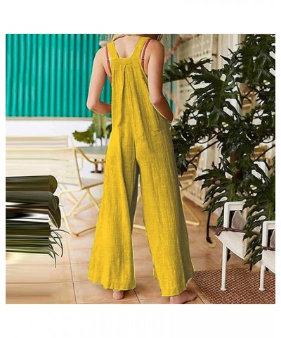 Women's Casual Jumpsuit 2023 Sleeveless Vest Square Neck Pleated Wide Leg One-Piece Belt Pocket Overalls 1-yellow $11.19 Over...