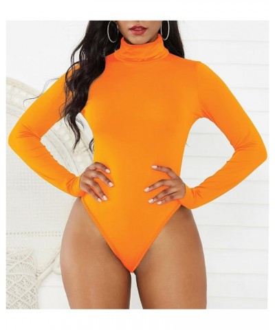 Bodysuit for Women Body Suit Long Sleeve Bodysuit Tops Turtleneck Leotards Shapewear Orange $8.79 Lingerie