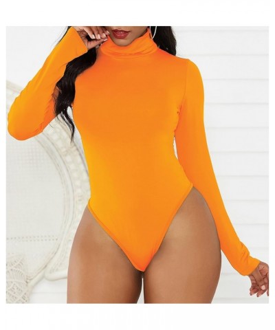 Bodysuit for Women Body Suit Long Sleeve Bodysuit Tops Turtleneck Leotards Shapewear Orange $8.79 Lingerie