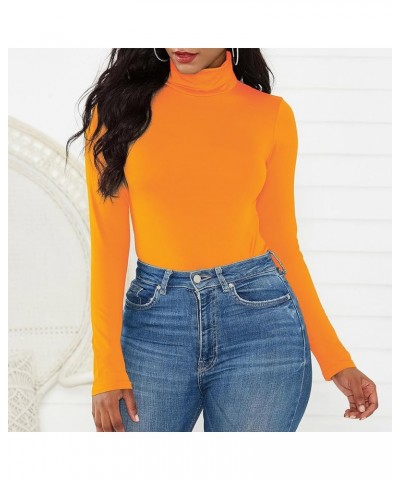 Bodysuit for Women Body Suit Long Sleeve Bodysuit Tops Turtleneck Leotards Shapewear Orange $8.79 Lingerie