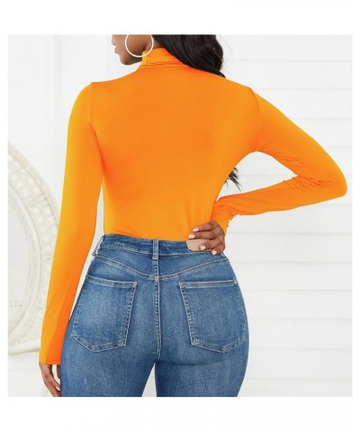 Bodysuit for Women Body Suit Long Sleeve Bodysuit Tops Turtleneck Leotards Shapewear Orange $8.79 Lingerie