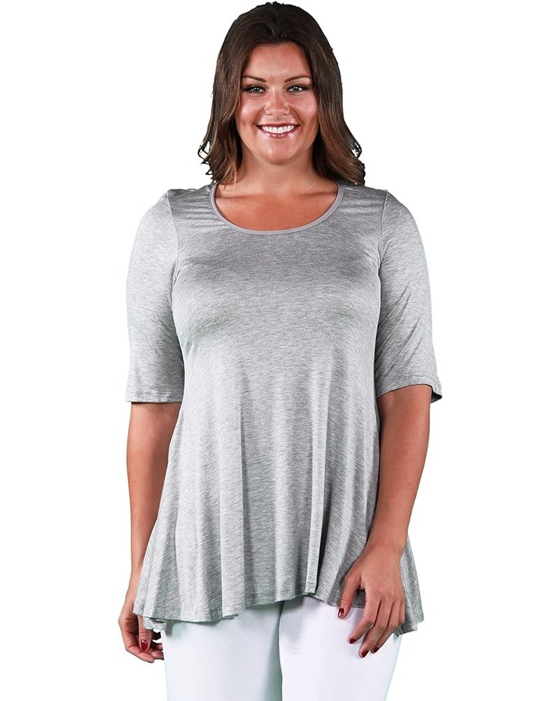 Women Elbow Length Sleeve Solid Color Swing Flared Tunic Top - Multiple Sizes and Color Heather $15.17 Tops