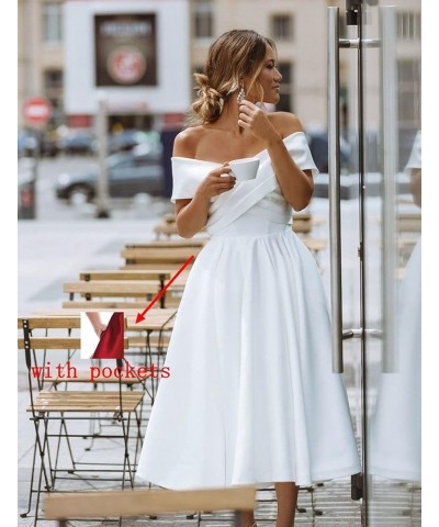 Women's Off The Shoulder Short Homecoming Dress Satin Simple Bridesmaid Prom Gown with Pockets YG204 Champagne $35.74 Dresses