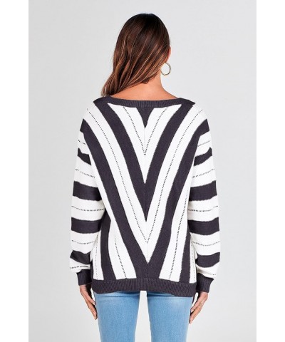 Women's Fashion Long Sleeve Striped Color Block Knitted Sweater Crew Neck Loose Pullover Jumper Tops Striped Dark Grey $18.86...